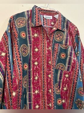 Vintage 90s Cristina Southwest Aztec Style Western Button Down shirt women’s L